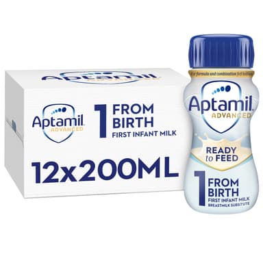 Aptamil Advanced 1 First Infant Baby Milk Ready to Use Liquid Formula, from Birth, 200ml (Pack of 12)