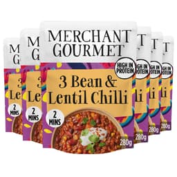 Merchant Gourmet Ready-to-Eat 3-Bean & Lentil Chilli with Chipotle & Smoked Paprika – High in Protein & Fibre, 1 of your 5-a-day, Ready Meals (6x 280g)