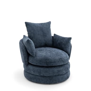 Chenille Dark Blue Swivel Armchair with Cushions - Rotating Cuddle Chair for Bedroom, Blue Armchair, Fabric Snuggle Chair, Swivel Chairs for Living Room - TERI