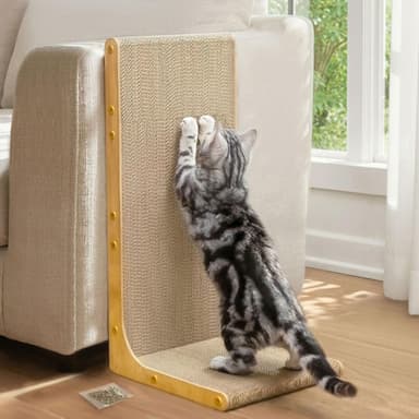 Conlun Cardboard Cat Scratcher,58 cm L Shape Scratch Pad Wall Mounted,Vertical Scratching Post Durable Cardboard to Protect Furniture for Indoor Cats,Wood Grain Large