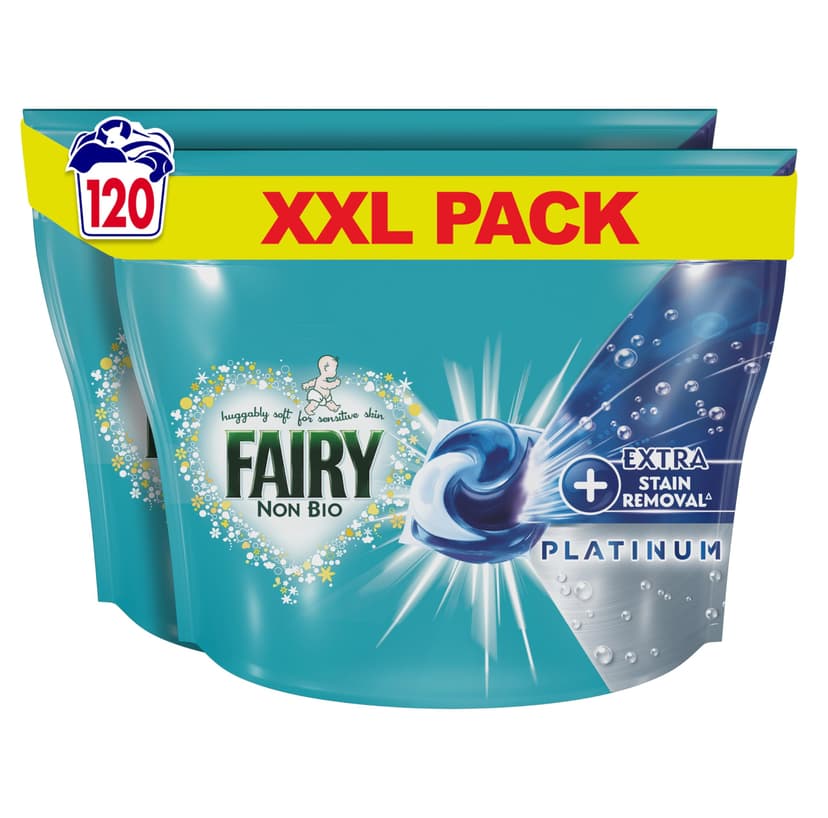 Fairy Non-Bio Platinum Pods, Washing Liquid Laundry Detergent Tablets/Capsules, 120 Washes (60 x 2)