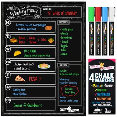 Chalky Crown - Meal Planner Board - Magnetic Dry Erase Menu Board for Fridge Includes 4 Liquid Chalk Markers - Weekly Meal Planner - Blackboard, Grocery List for Kitchen Refrigerator - Black - Blackboard Board deal on Amazon UK