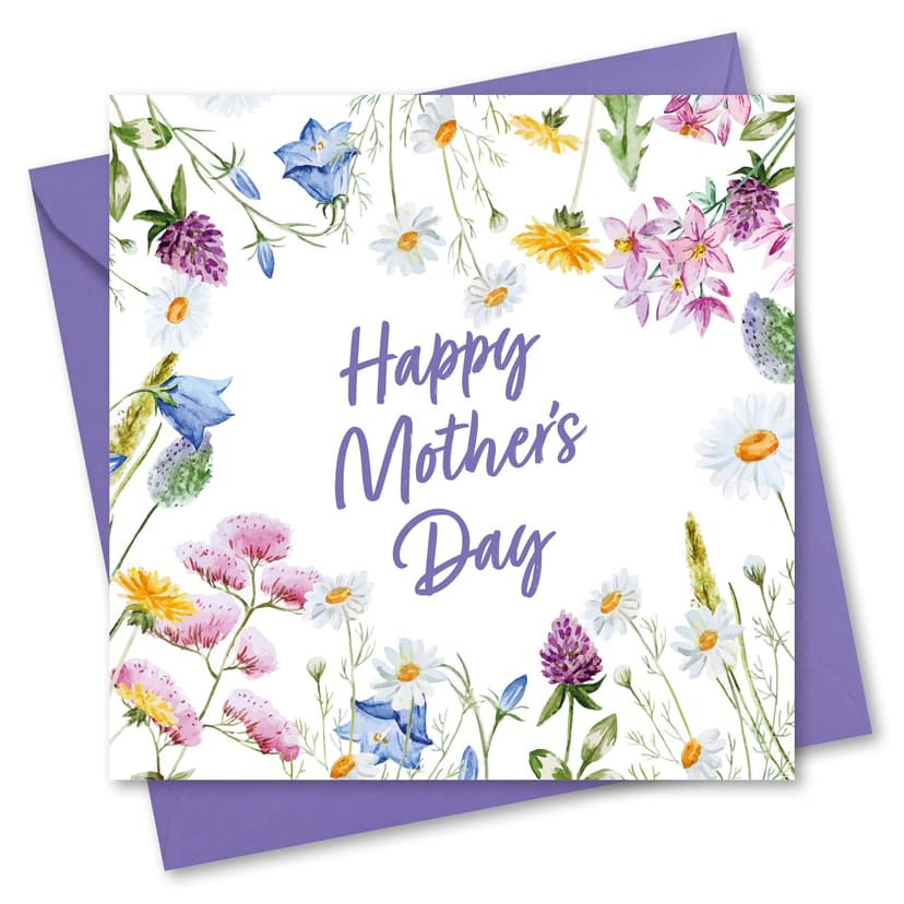 Mothers Day Card. Card for Mum. Flower Design with Matching Envelope. 150x150mm. Ecofriendly. Printed and Packed in UK, by Absolutely Yours.