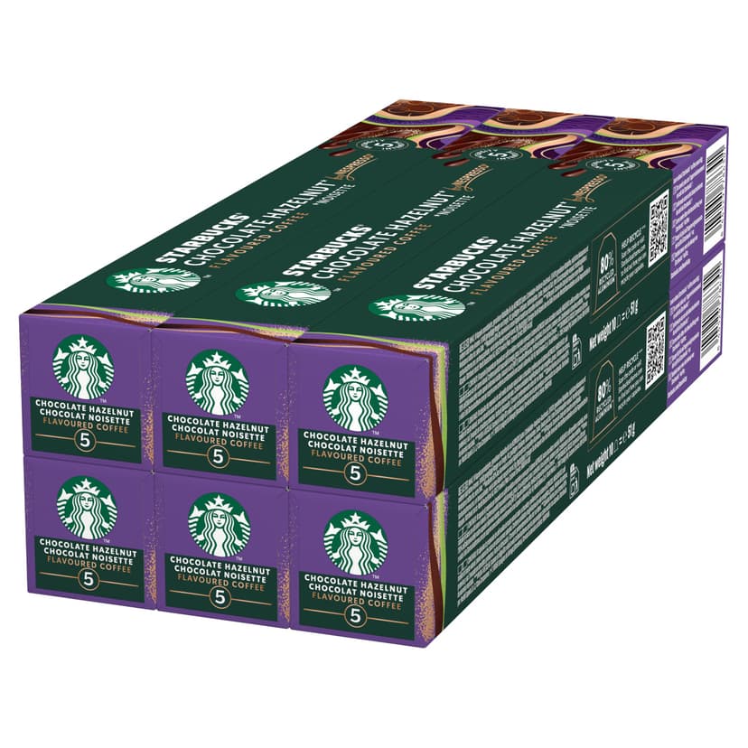 STARBUCKS Chocolate Hazelnut by Nespresso, Blonde Roast, Coffee Capsules 6 x 10 (60 Capsules)