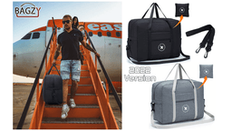 BAGZY Cabin Bag 45x36x20 for easyJet Underseat Cabin Bag, Large Foldable Duffel Bag Nylon Holdall Hand Luggage Case Carry on Luggage Flight Bag Baggage Organiser Storage 40L (Black)