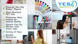 Magnetic Black Dry Erase Board for Fridge - A4 / 30x20 cm - Stain Resistant with 3 Magnetic, Fine Tip Neon Chalk Markers, Erasable Refrigerator Blackboard Kitchen Menu & Grocery List - by Yes4Quality